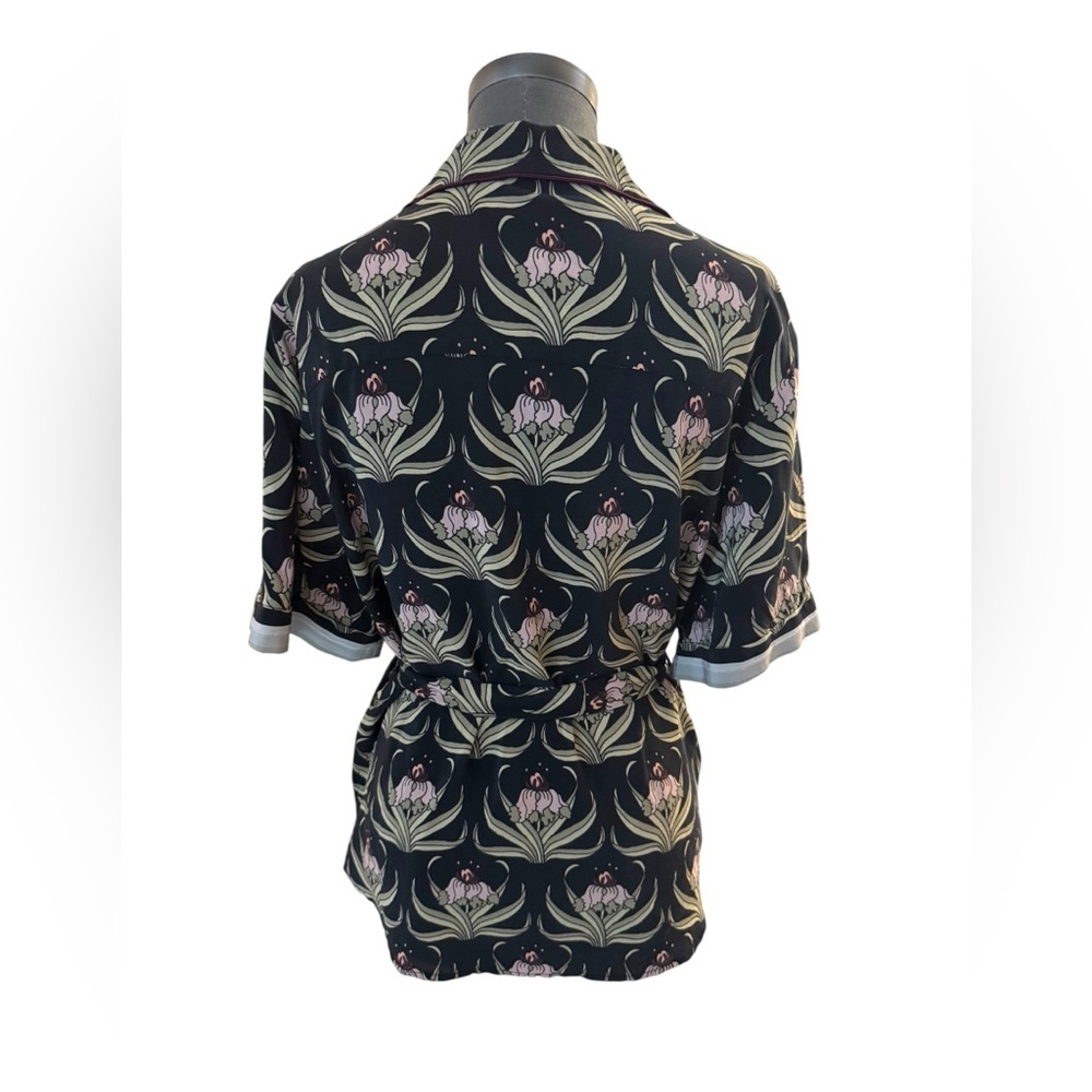 Markus Lupfer Floral Silk Pajama Shirt Belt Medium - Picture 5 of 13